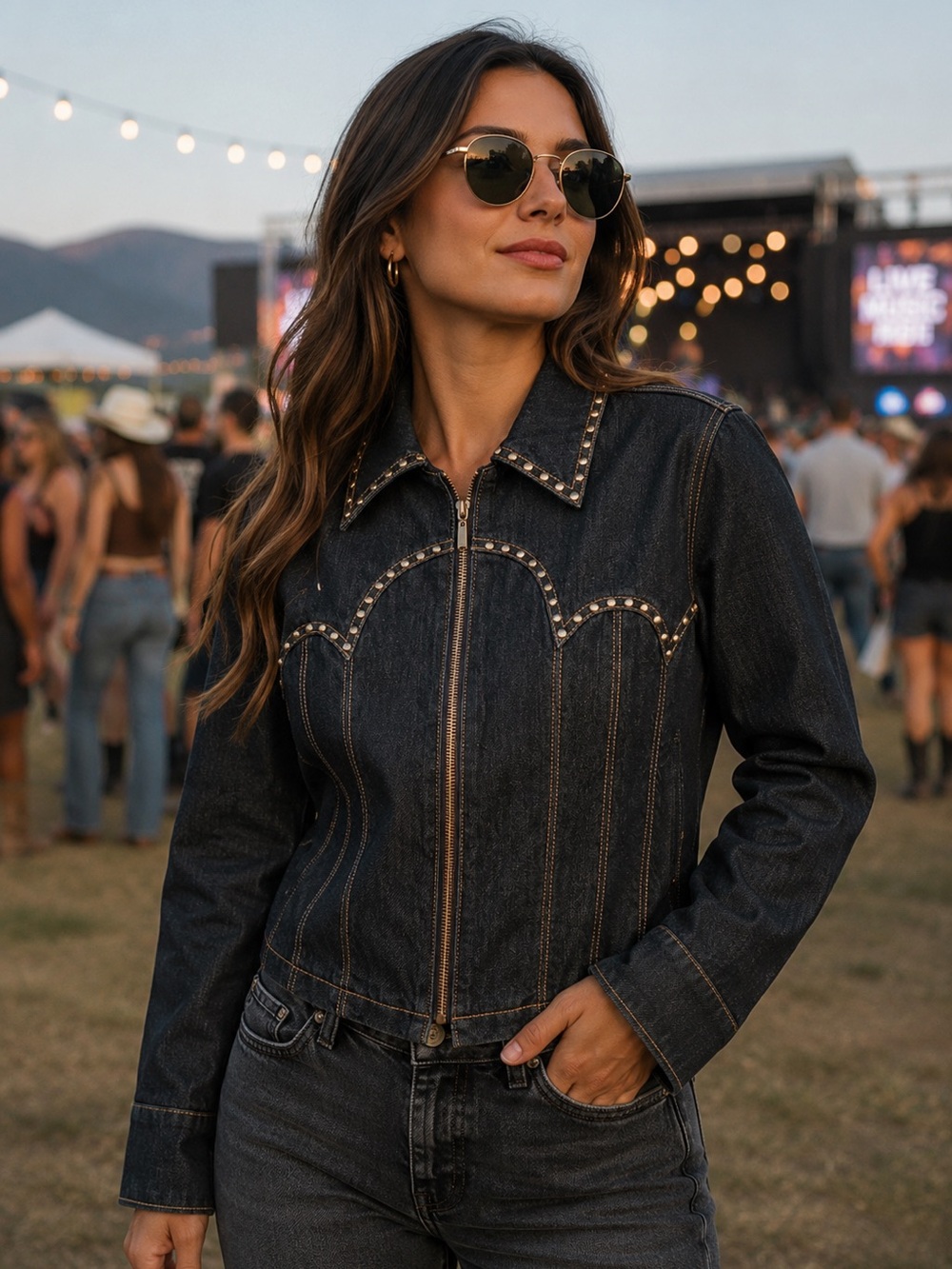 Montanaco Dark Blue Studded Jean Jacket